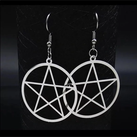 Stainless Steel Pentagram pentacle Earrings Wicca - Picture 5 of 6